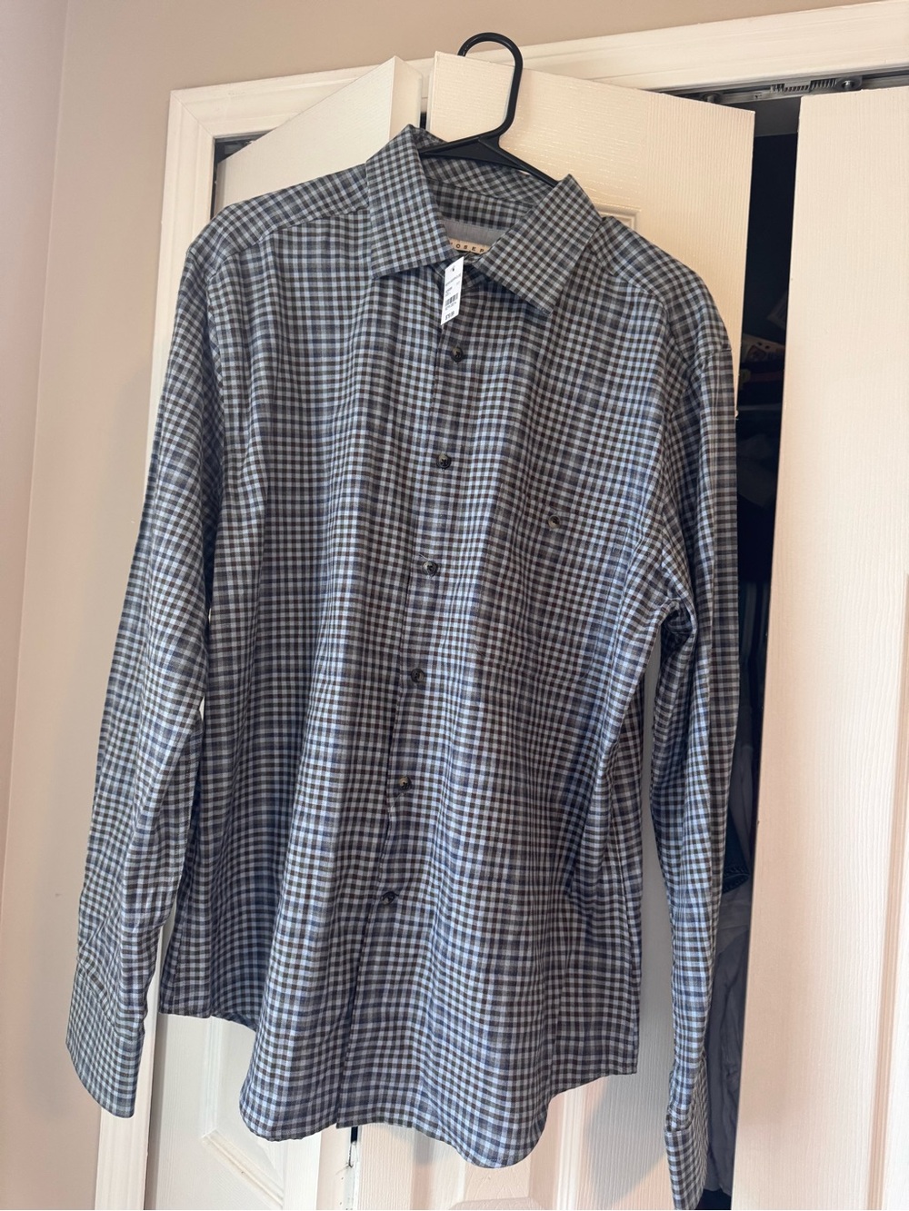 NWT Joseph Abboud Men’s Wearhouse Blue Gray Gingham Plaid Dress Shirt Large L